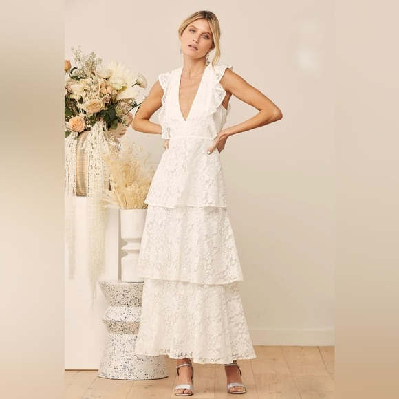 Lulus Molinetto White Lace Ruffled Tiered Sleeveless
Maxi Dress size S - Picture 1 of 8